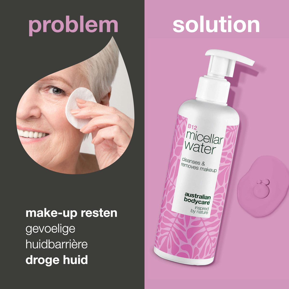 Micellair Water – Reinigt, kalmeert en verwijdert make-up — Micellair Water tegen irritatie en make-up. Voor de gevoelige huid. Bevat B12, Niacinamide, Glycerine en Propanediol.