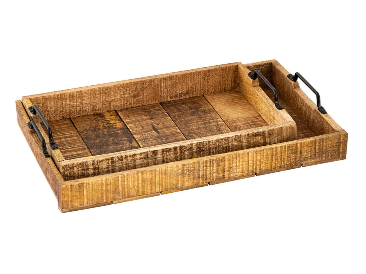 Serveringsbakke i mangotræ sæt 2 stk. 46×31 cm