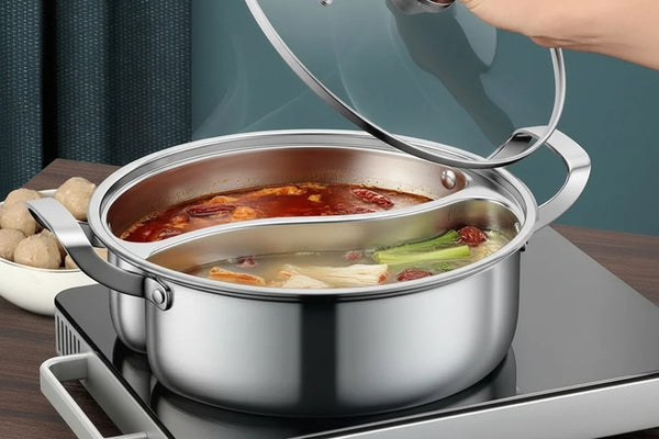 32cm 316 Stainless Steel Twin Divided Hot Pot Silver