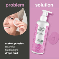 Micellair Water – Reinigt, kalmeert en verwijdert make-up — Micellair Water tegen irritatie en make-up. Voor de gevoelige huid. Bevat B12, Niacinamide, Glycerine en Propanediol.