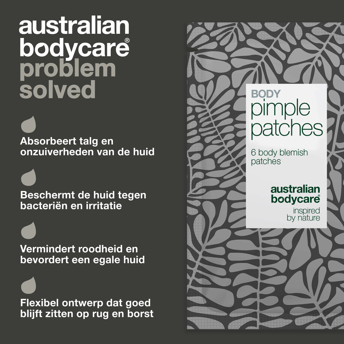 Body Pimple Patches – Behandeling voor puistjes op het lichaam — Effectieve puistenpleisters voor rug, borst en schouders. Absorbeert talg, beschermt de huid en vermindert onzuiverheden.