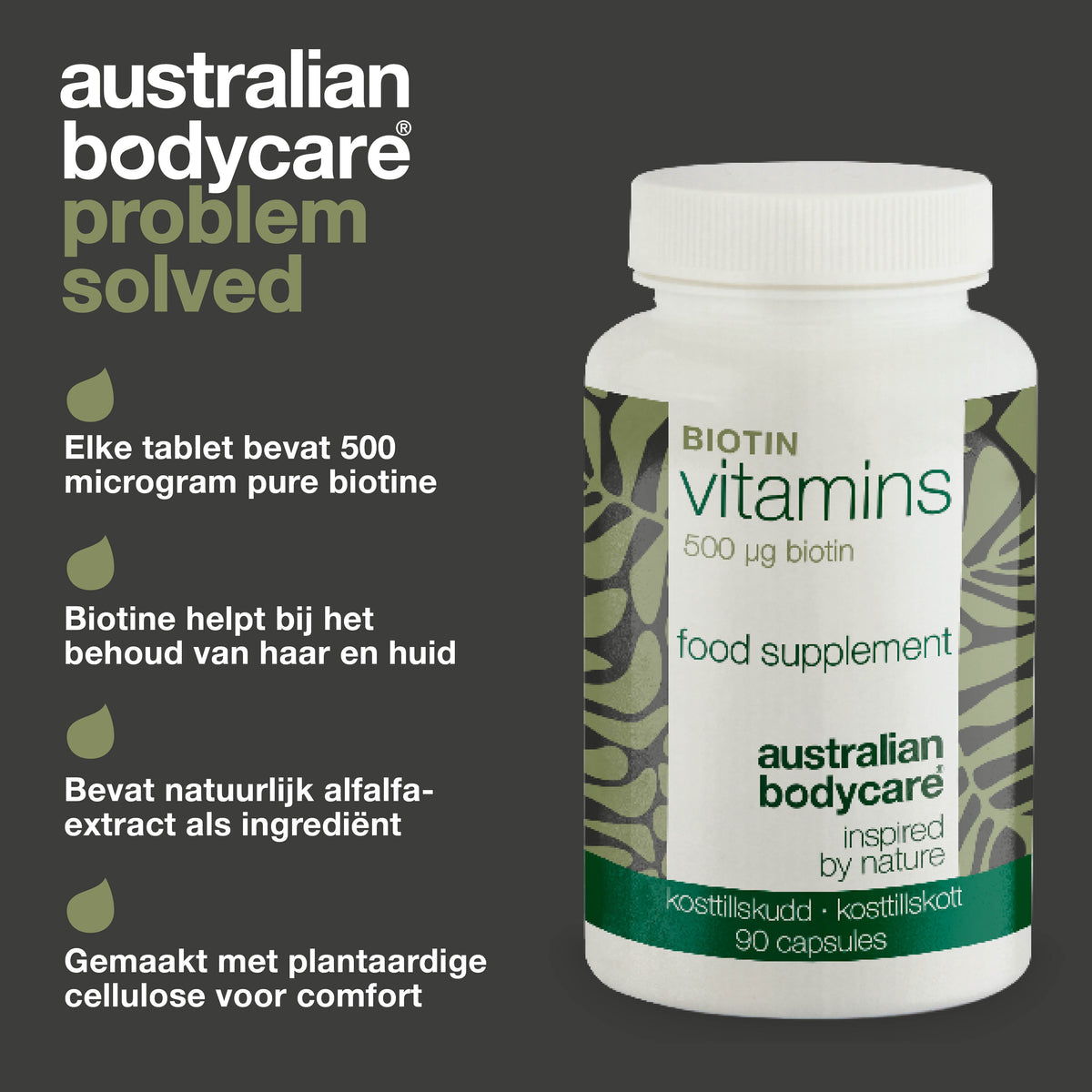 Biotine 500 µg – Dagelijks supplement met vitamine B7 – 90 stk. — Biotine 500 µg met vitamine B7 – voor dagelijks gebruik ter ondersteuning van huid, haar en slijmvliezen. Met biotine, alfalfa en cellulose.