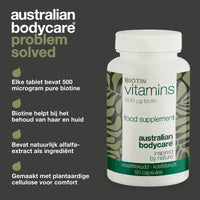 Biotine 500 µg – Dagelijks supplement met vitamine B7 – 90 stk. — Biotine 500 µg met vitamine B7 – voor dagelijks gebruik ter ondersteuning van huid, haar en slijmvliezen. Met biotine, alfalfa en cellulose.