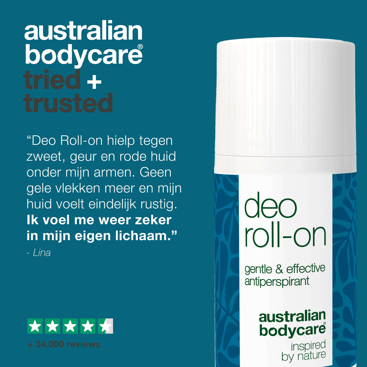 Antitranspirant deodorant tegen zweet en geur — Biedt effectieve bescherming tegen overmatig zweten en ongewenste geurtjes, zonder vlekken op kleding achter te laten.