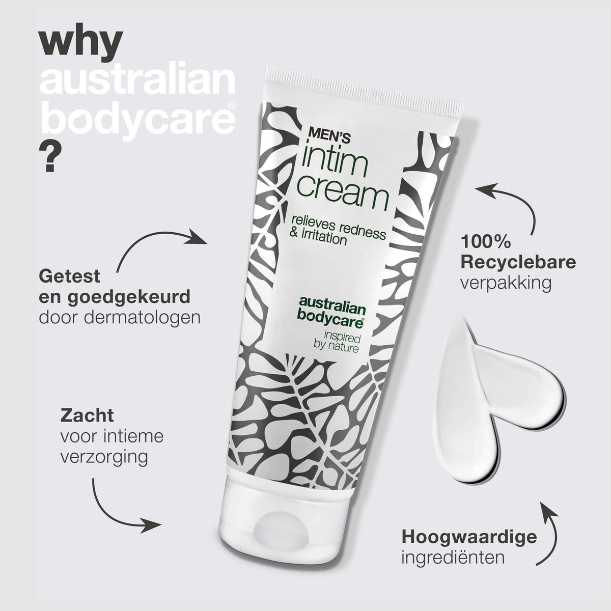 Mannen Intieme Crème – verlicht jeuk en wrijving — Mannen Intieme Crème beschermt tegen roodheid en irritatie. Bevat sheaboter, bijenwas en zink voor optimale verzorging en bescherming.