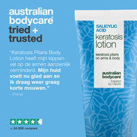 Body lotion bij keratosis pilaris en ruwe, bobbelige huid — Body lotion voor keratosis pilaris en droge huid. Verzacht met salicylzuur, niacinamide en zink.
