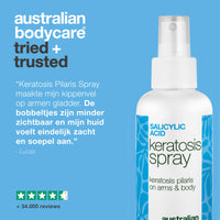 Keratosis pilaris spray tegen ruwe huid en bultjes — Keratosis pilaris spray vermindert ruwe bultjes en maakt de huid glad. Bevat salicylzuur voor diepe exfoliatie.