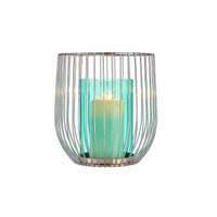 Candleholder Gift Decor Blue Silver Metal Glass 15 x 17 x 15 cm Cage