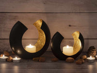 Lysestage sæt 2 stk. – Omega, sort mat med guld