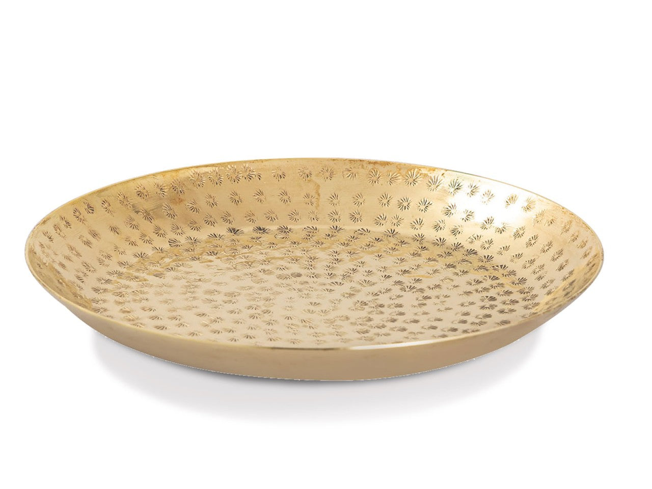 Dekorativ rundt metalbakke ø28 cm – sæt 20 stk., guld eller sølv