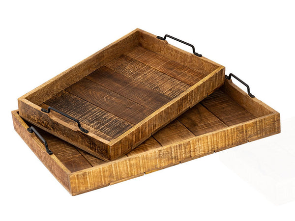 Serveringsbakke i mangotræ sæt 2 stk. 46×31 cm