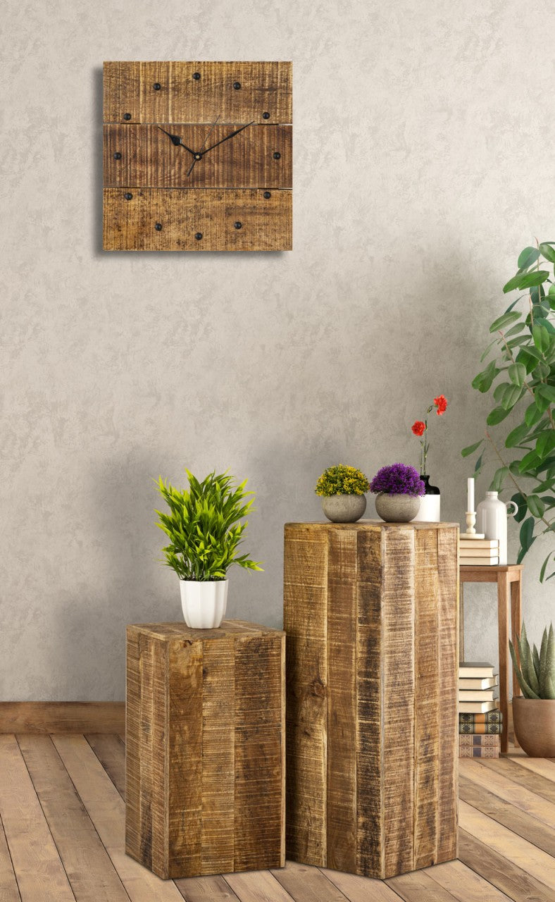 Vægur i massivt mangotræ 30×30 cm – lydløst