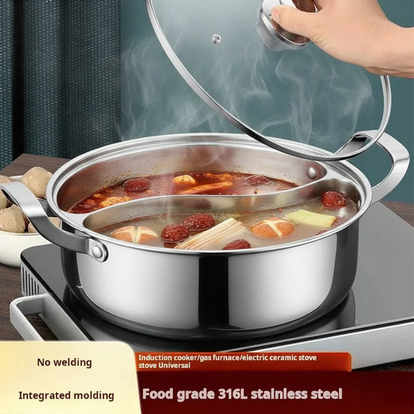 32cm 316 Stainless Steel Twin Divided Hot Pot Silver