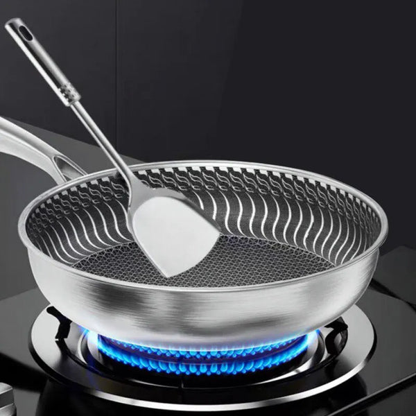 Tri-Ply 316 Frying Pan 32cm Double-Sided Honeycomb Skillet Silver